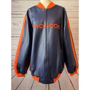 NFL Denver Broncos Faux Leather Varsity Bomber Jacket Mens XL Extra Large NWOT